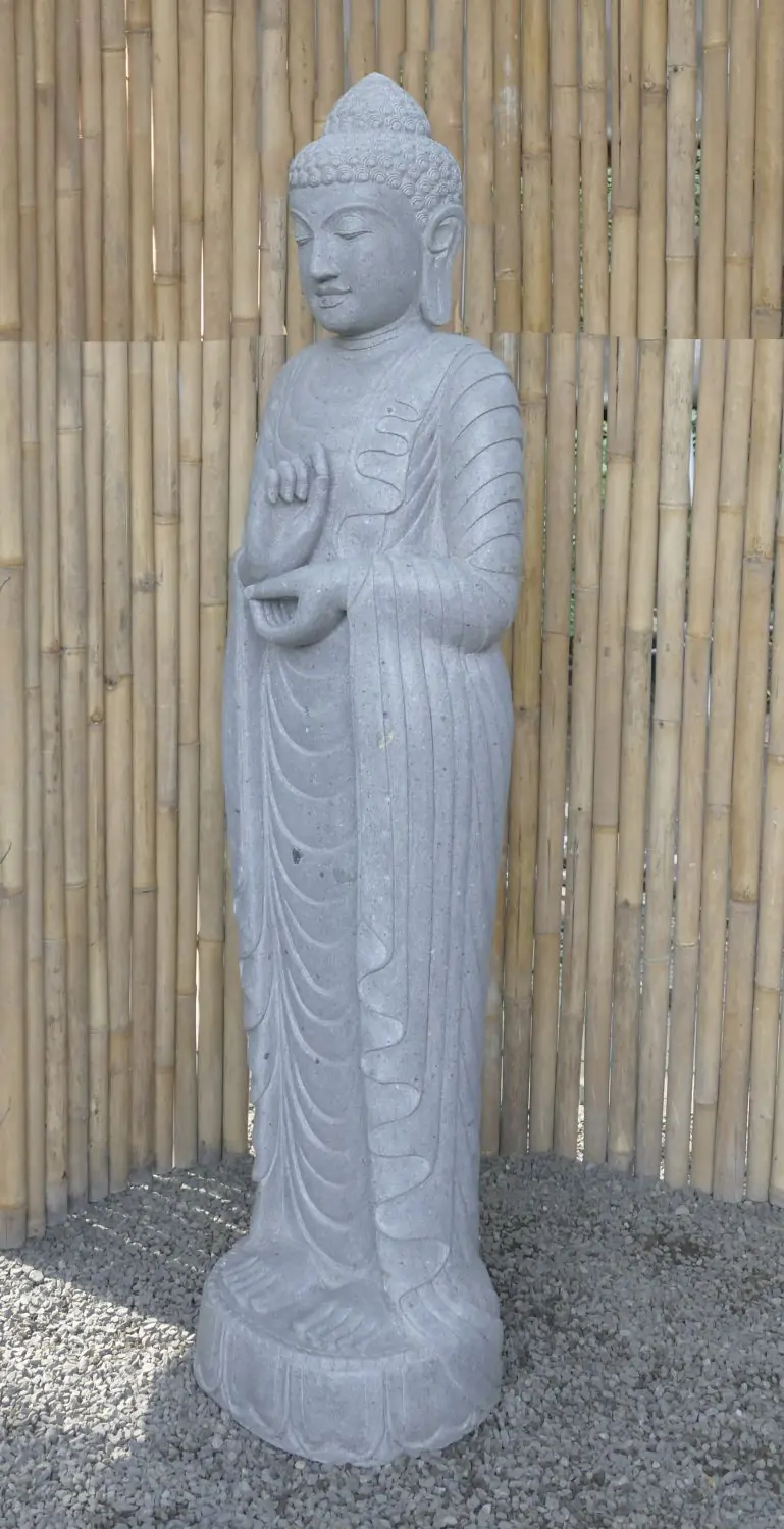  Product image 2 of the product “Standing Buddha made of Riverstone in Dharmachakra position - gesture of wheel of the teaching of Dharma. About 180cm height. ”